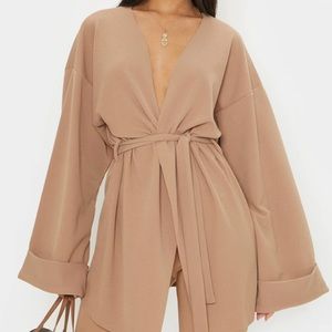 PLT Belted Oversized Sleeve Blazer